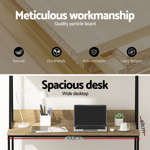 Artiss Computer Desk Bookshelf Storage 100CM Oak - RnR Galore