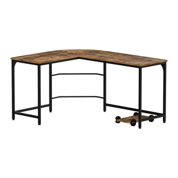 Artiss Computer Desk L - Shape CPU Stand Brown 147CM - RnR Galore