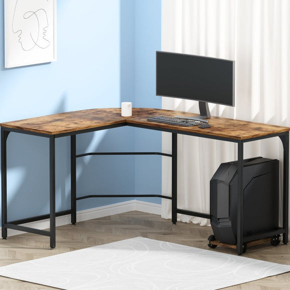 Artiss Computer Desk L - Shape CPU Stand Brown 147CM - RnR Galore