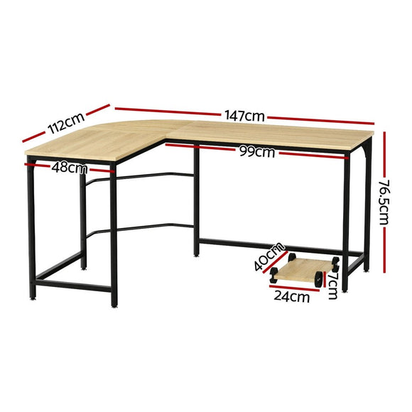 Artiss Computer Desk L - Shape CPU Stand Oak 147CM - RnR Galore