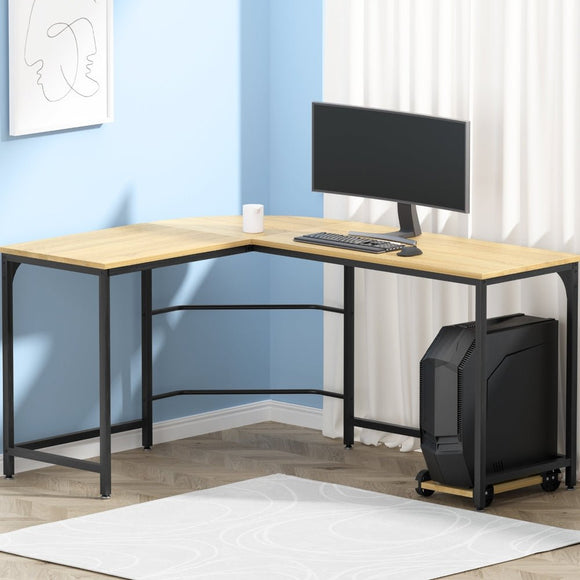 Artiss Computer Desk L - Shape CPU Stand Oak 147CM - RnR Galore