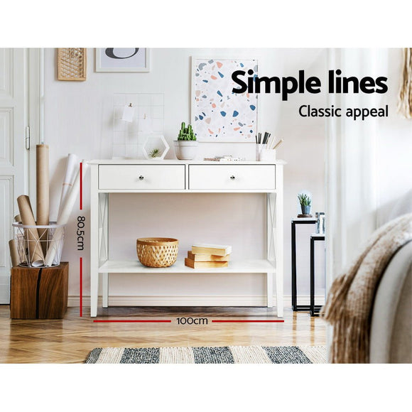 Artiss Console Table 2 Drawers 100CM White Chole - RnR Galore