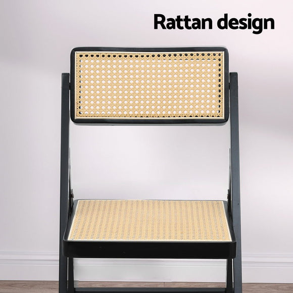 Artiss Dining Chair Wooden Rattan Foldable Black - RnR Galore