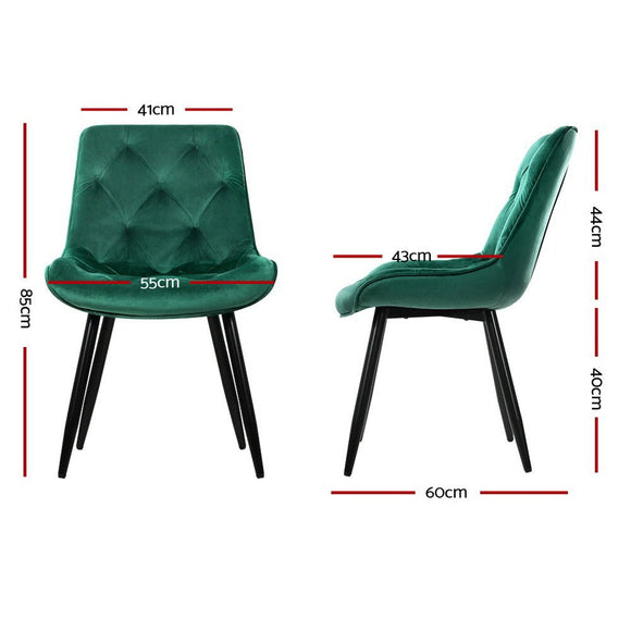 Artiss Dining Chairs Set of 2 Velvet Diamond Tufted Green - RnR Galore