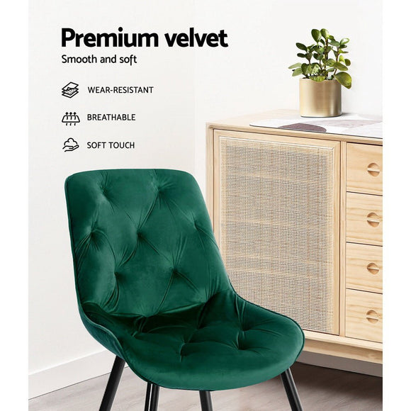 Artiss Dining Chairs Set of 2 Velvet Diamond Tufted Green - RnR Galore
