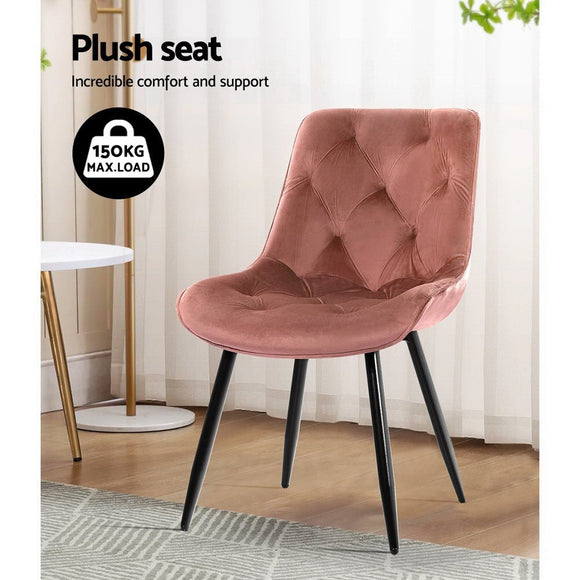 Artiss Dining Chairs Set of 2 Velvet Diamond Tufted Pink - RnR Galore
