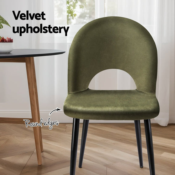 Artiss Dining Chairs Set of 2 Velvet Hollow Green - RnR Galore