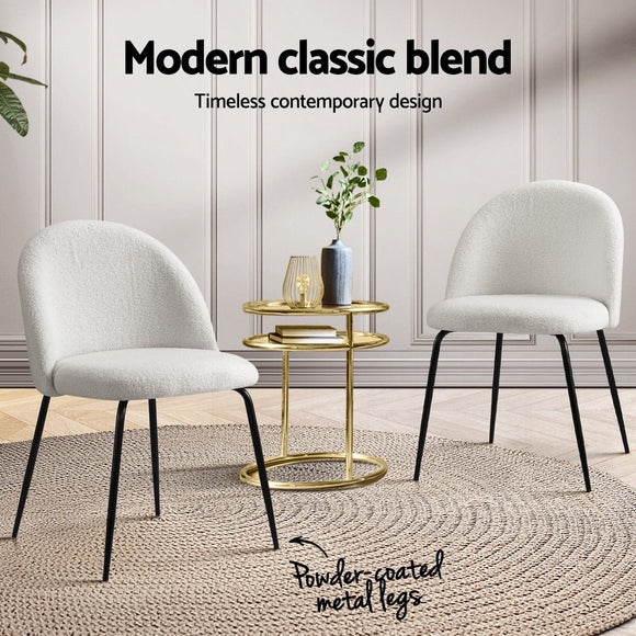 Artiss Dining Chairs Set of 4 Sherpa Boucle White - RnR Galore