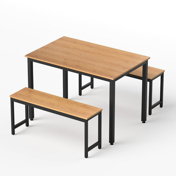 Artiss Dining Table and Chairs Set 3PCS Kitchen Metal Desk Bench Natural Oak - RnR Galore