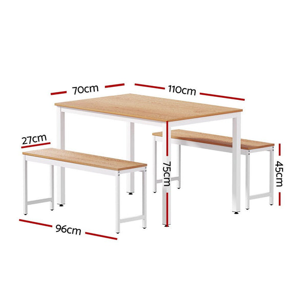 Artiss Dining Table and Chairs Set 3PCS Metal Desk Bench Sets Kitchen Furniture - RnR Galore