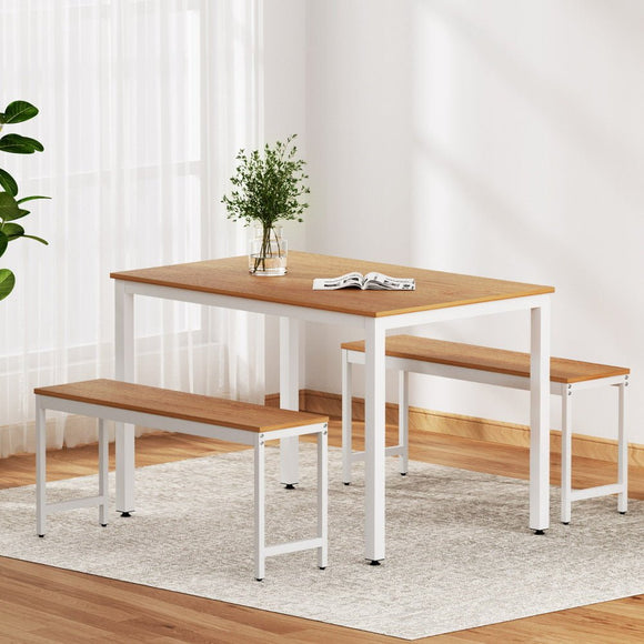 Artiss Dining Table and Chairs Set 3PCS Metal Desk Bench Sets Kitchen Furniture - RnR Galore