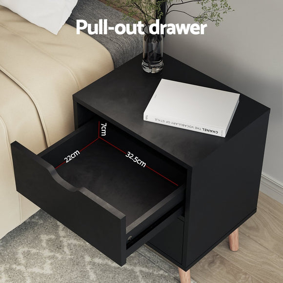 Artiss Double Bed Frame and Bedside Table Set Boucle Beige with Headboard Black Nightstand - RnR Galore