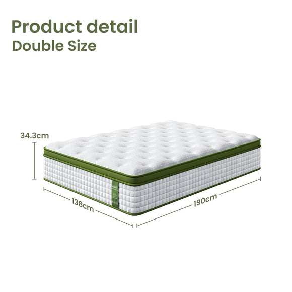 Artiss Double Bed Frame and BedStory Hybrid Mattress Bundle with Headboard White - RnR Galore