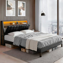 Artiss Double Bed Frame LED Storage Headboard with Charging Station Black - RnR Galore