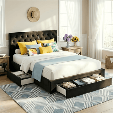 Artiss Double Bed Frame Storage Charging Station Upholstered 3 Drawers USB Type - C - RnR Galore