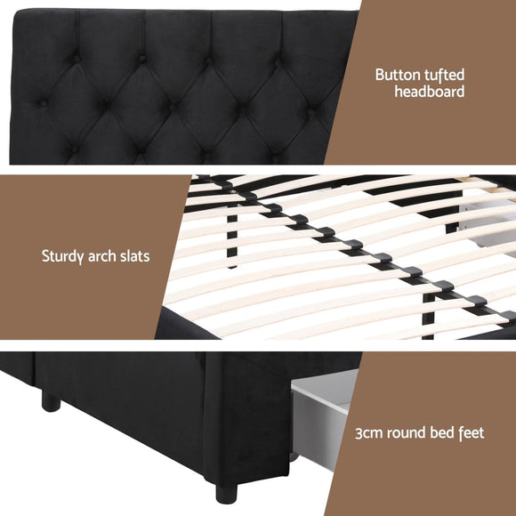 Artiss Double Bed Frame Storage Charging Station Upholstered 3 Drawers USB Type - C - RnR Galore