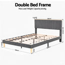 Artiss Double Bed Frame Upholstered Adjustable Headboard Mood Lighting Heavy Duty Grey Velvet - RnR Galore