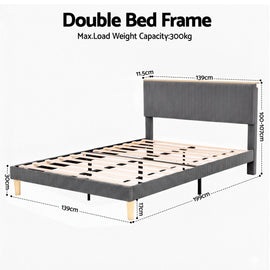 Artiss Double Bed Frame Upholstered Adjustable Headboard Mood Lighting Heavy Duty Grey Velvet - RnR Galore