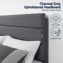 Artiss Double Bed Frame Upholstered Platform Base with Geometric Headboard Charcoal Grey Linen Wood Slats for Modern Bedroom Furniture Home Decor - RnR Galore
