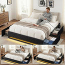 Artiss Double Bed Frame with Storage Drawers RGB Lights Charging Station Upholstered Fabric - RnR Galore