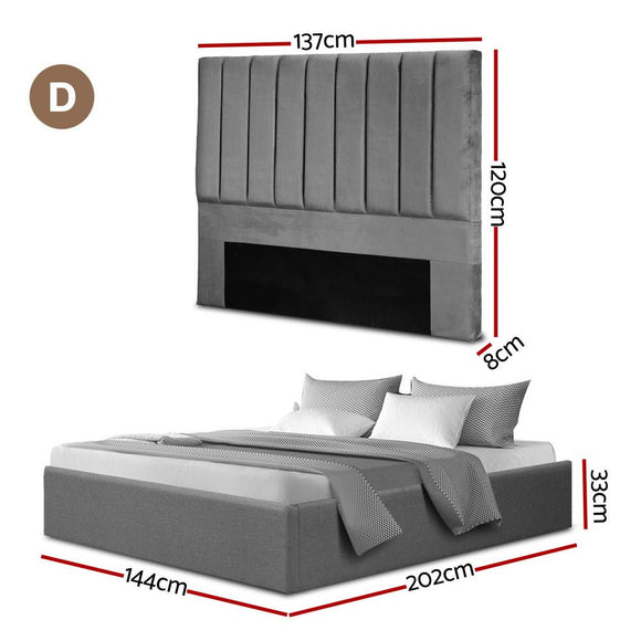 Artiss Double Bed Frame with Storage Grey Velvet Headboard Gas Lift Platform Base - RnR Galore