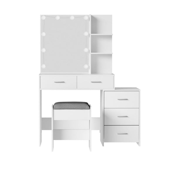 Artiss Dressing Table Set Stool 10 LED Bulbs White Dale - RnR Galore