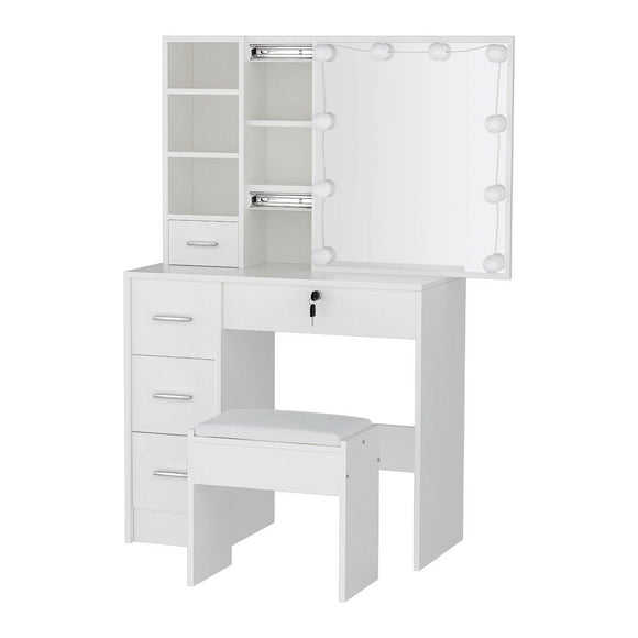 Artiss Dressing Table Set Stool 10 Led Bulbs White Dylan - RnR Galore