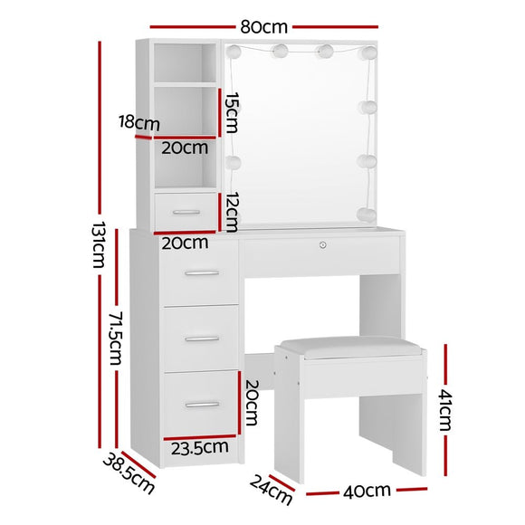 Artiss Dressing Table Set Stool 10 Led Bulbs White Dylan - RnR Galore