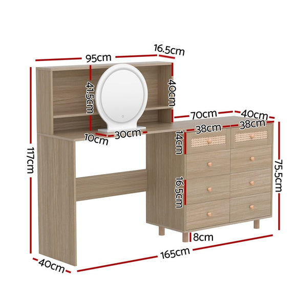 Artiss Dressing Table Set Stool LED Mirror Pine - RnR Galore