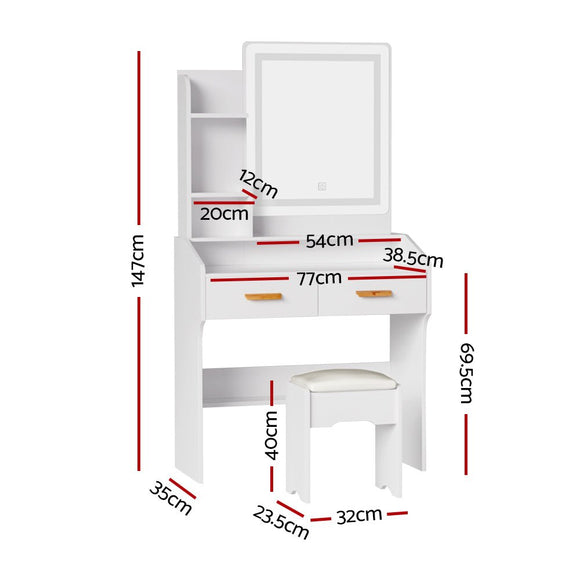 Artiss Dressing Table Set Stool Led White Doria - RnR Galore