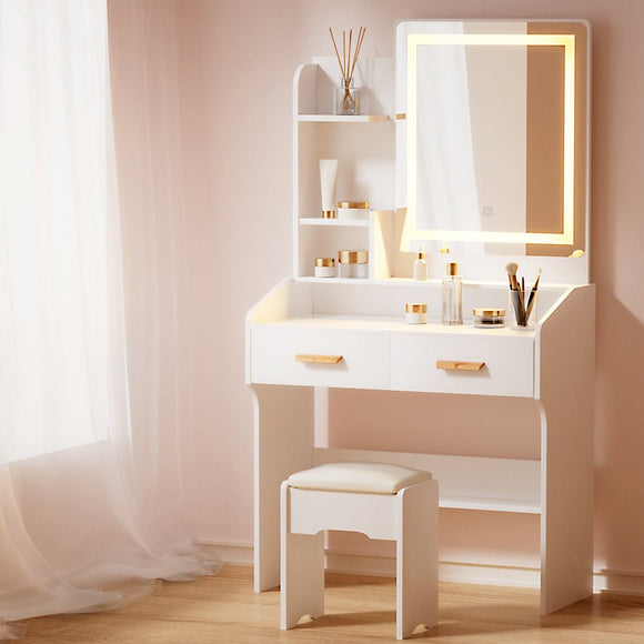 Artiss Dressing Table Set Stool Led White Doria - RnR Galore