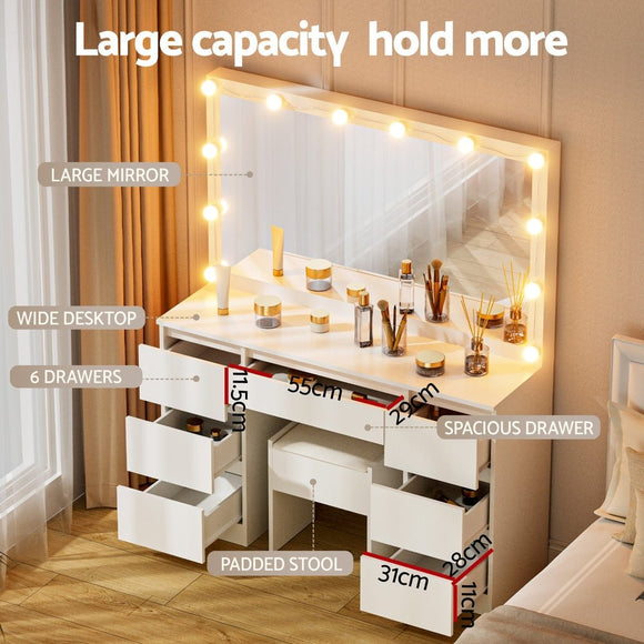 Artiss Dressing Table Vanity Desk Set Stool 12 Led Bulbs White - RnR Galore