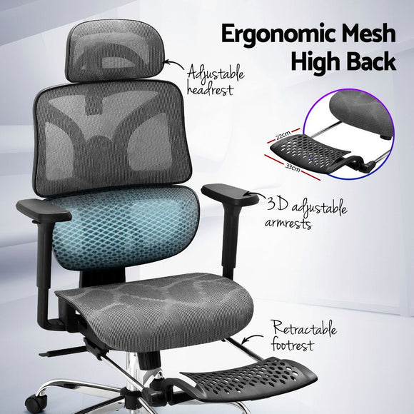 Artiss Ergonomic Office Chair Footrest Grey - RnR Galore