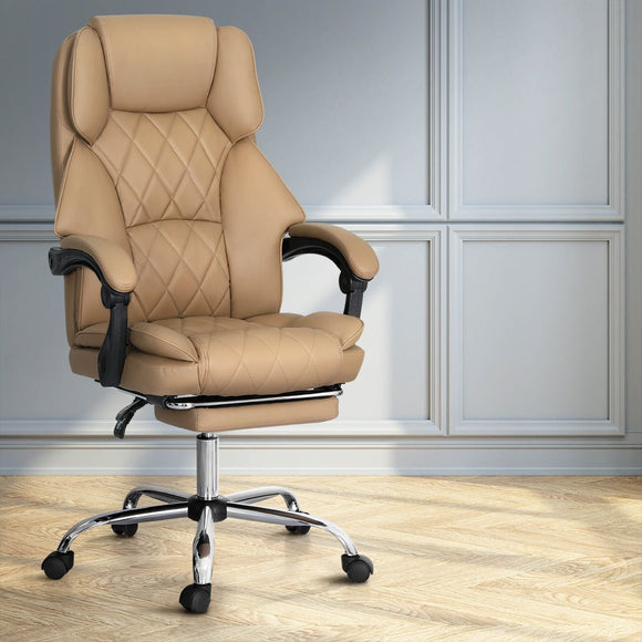 Artiss Executive Office Chair Leather Footrest Espresso - RnR Galore