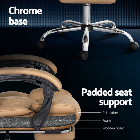 Artiss Executive Office Chair Leather Footrest Espresso - RnR Galore