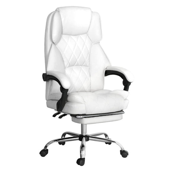 Artiss Executive Office Chair Leather Footrest White - RnR Galore