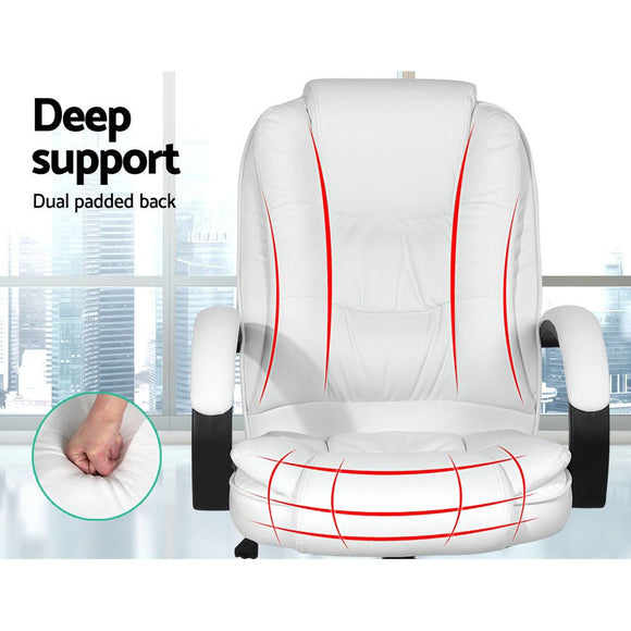 Artiss Executive Office Chair Leather Tilt White - RnR Galore