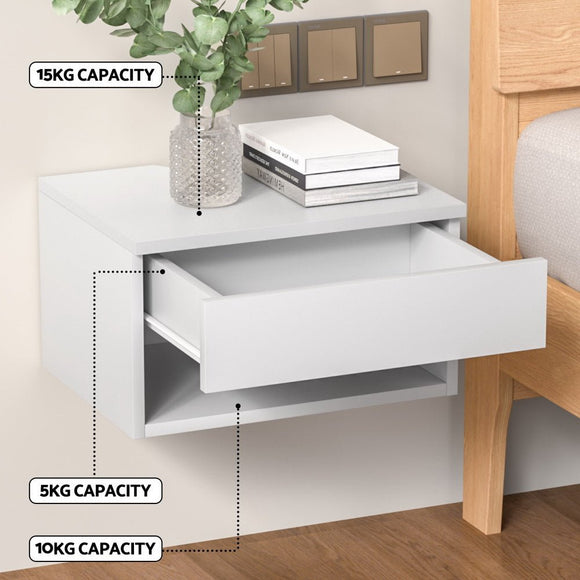 Artiss Floating Bedside Table Nightstand Drawer White - RnR Galore