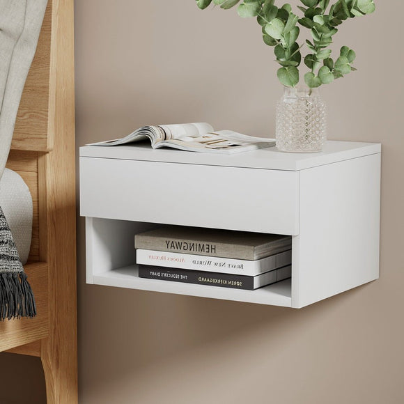 Artiss Floating Bedside Table Nightstand Drawer White - RnR Galore