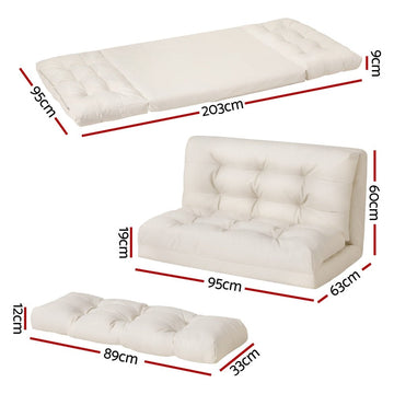 Artiss Floor Lounge Sofa Bed 2 Seater Pillow Leather White - RnR Galore