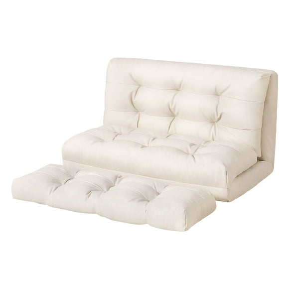 Artiss Floor Lounge Sofa Bed 2 Seater Pillow Leather White - RnR Galore