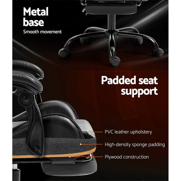 Artiss Gaming Office Chair Executive Computer Leather Chairs Footrest Grey - RnR Galore