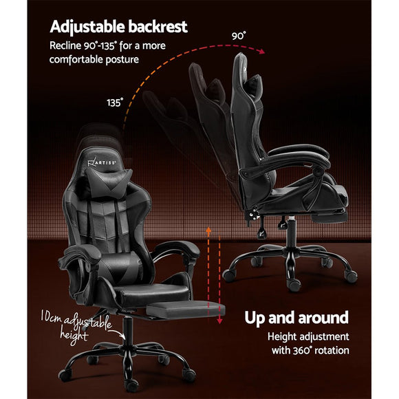 Artiss Gaming Office Chair Executive Computer Leather Chairs Footrest Grey - RnR Galore