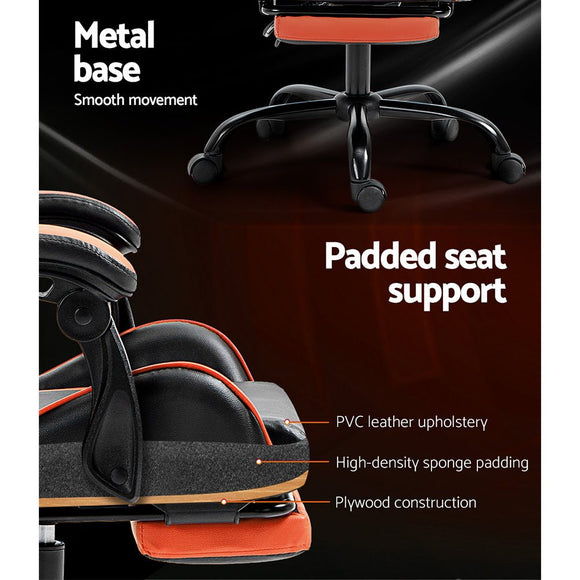 Artiss Gaming Office Chair Executive Computer Leather Chairs Footrest Orange - RnR Galore