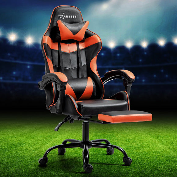 Artiss Gaming Office Chair Executive Computer Leather Chairs Footrest Orange - RnR Galore