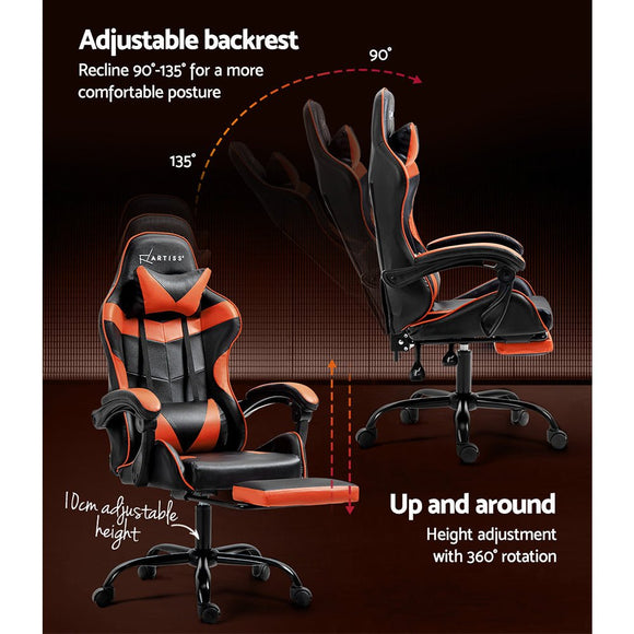Artiss Gaming Office Chair Executive Computer Leather Chairs Footrest Orange - RnR Galore