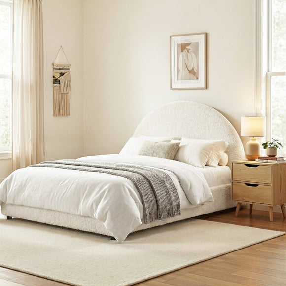 Artiss Gas Lift Queen Bed Frame with Bedside Table Set Boucle Fabric Upholstered Platform Bed Nightstand - RnR Galore