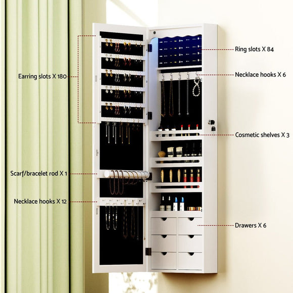 Artiss Jewellery Cabinet LED Mirror Lockable - RnR Galore