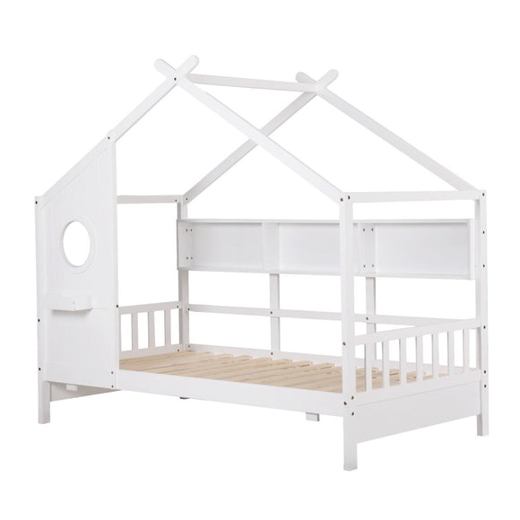 Artiss Kids Single Bed Frame House Bed Solid Wood Montessori Bed for Toddler White - RnR Galore