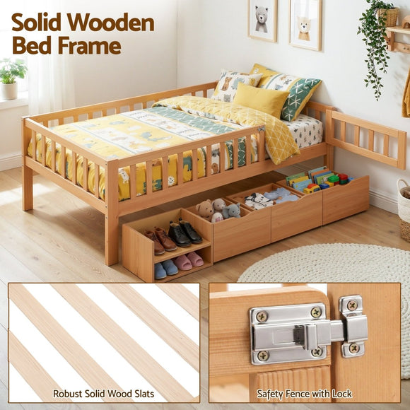 Artiss Kids Single Bed Frame with 3 Storage Drawer Montessori Bed for Toddler Natural - RnR Galore
